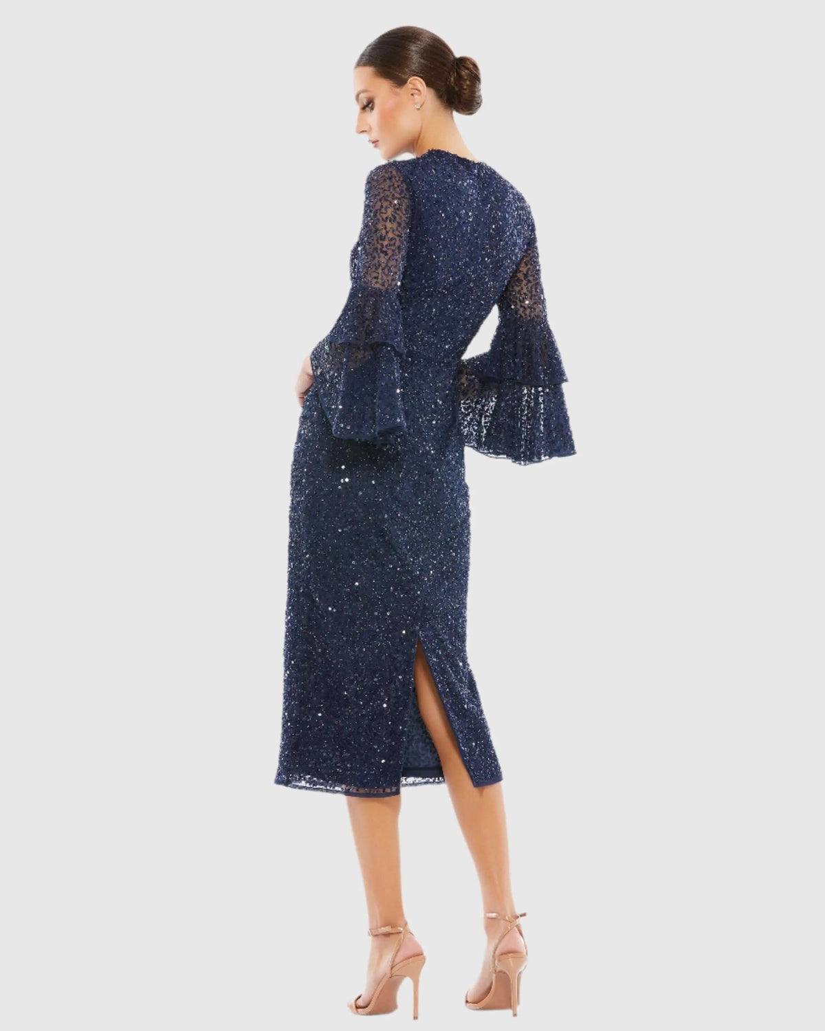 Women's Navy Midi Dress Sequin - Blue Ruffle