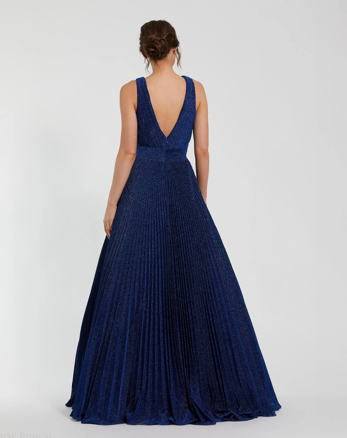 Women's Navy Dress Sleeveless - Black Pleated