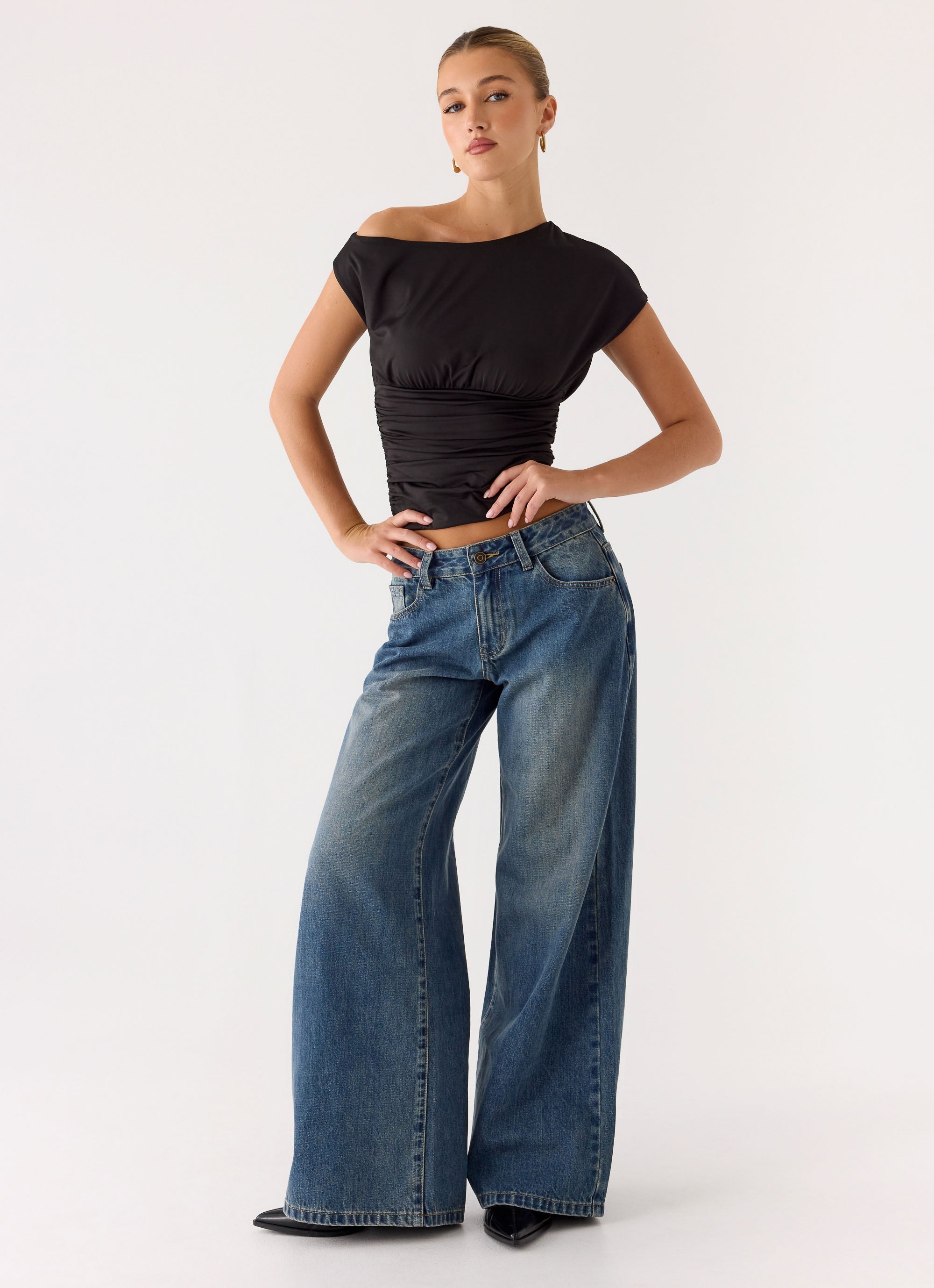 Neo Low Rise Wide Leg Jeans - Vintage Blue Bleach Wash