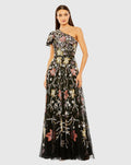 Women's Black Dress Floral One Shoulder - 6134