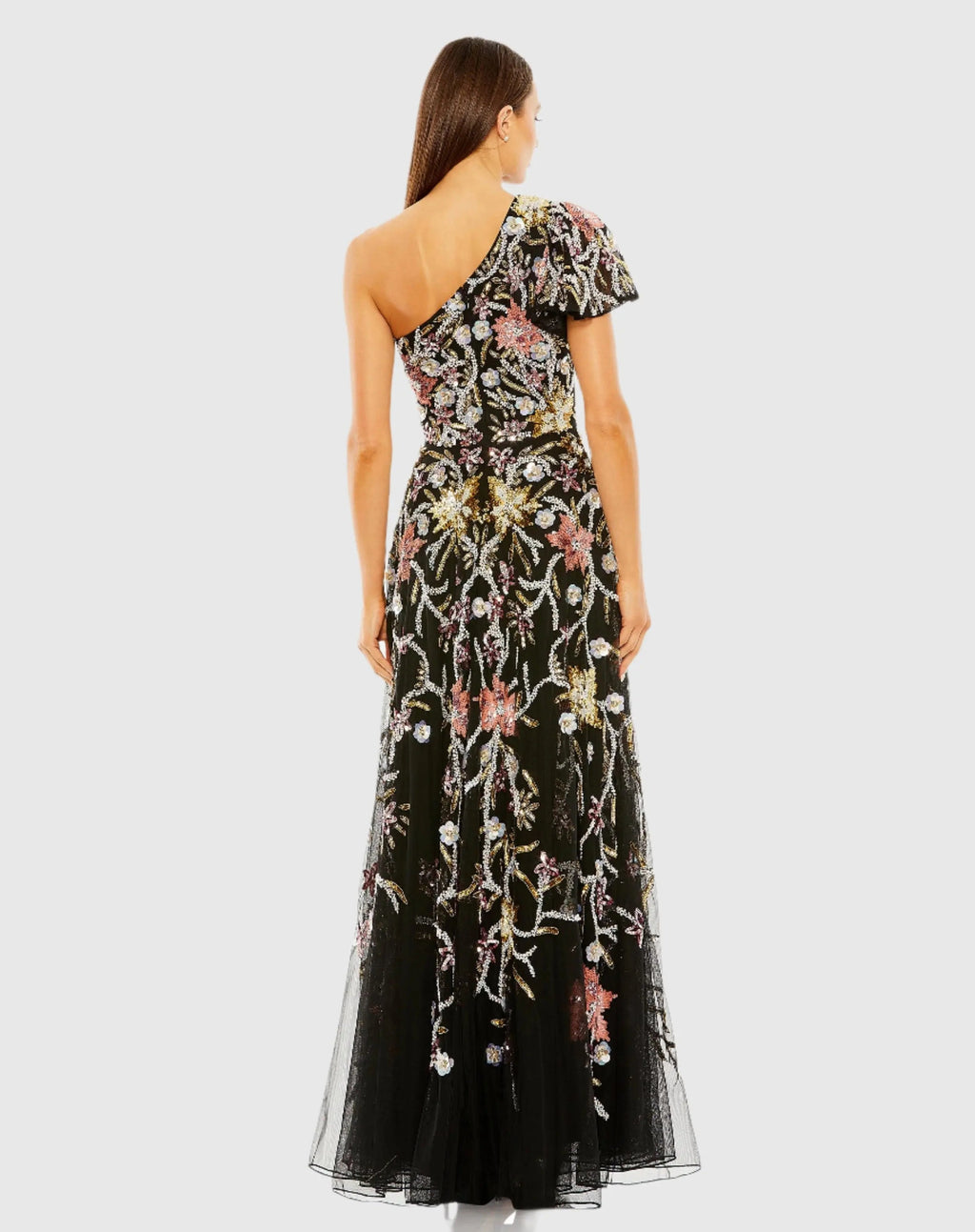 Women's Black Dress Floral One Shoulder - 6134