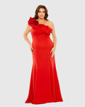 Women's Red Dress One Shoulder - Black Ruffle One-Shoulder