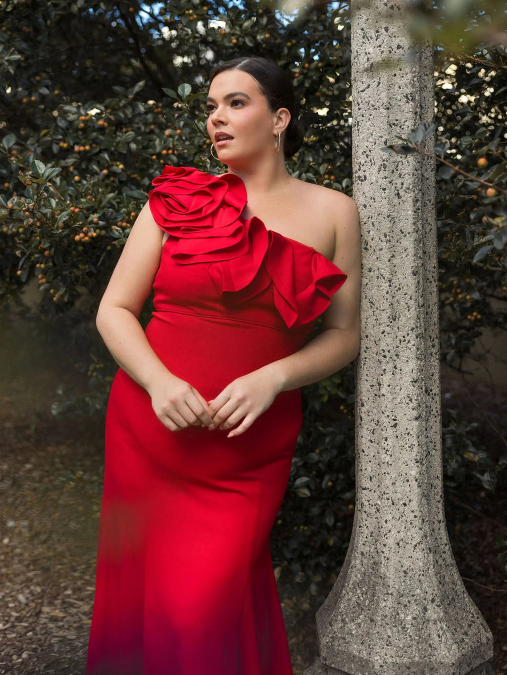 Women's Red Dress One Shoulder - Black Ruffle One-Shoulder