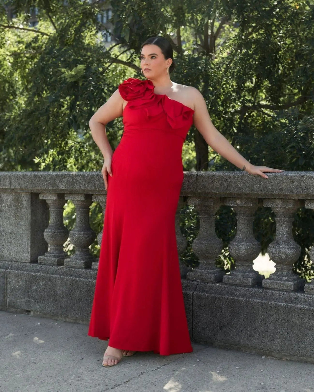 Women's Red Dress One Shoulder - Black Ruffle One-Shoulder