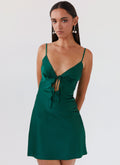 Flora Satin Mini Dress - Forest Green