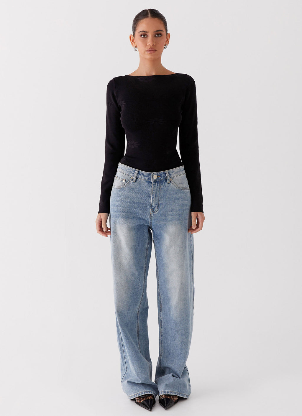 Dandelion Long Sleeve Knit Top - Black