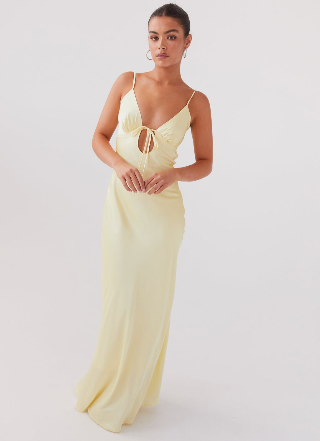 Flora Satin Maxi Dress - Lemon