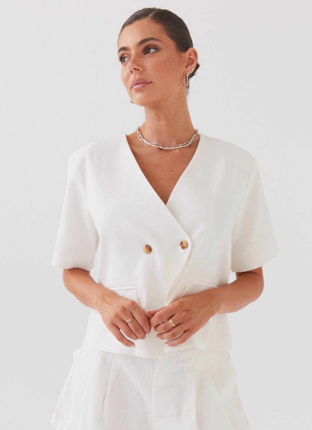 Hacienda Linen Short Sleeve Blazer - White