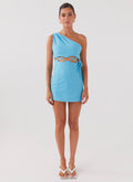 Memini One Shoulder Linen Mini Dress - Azure