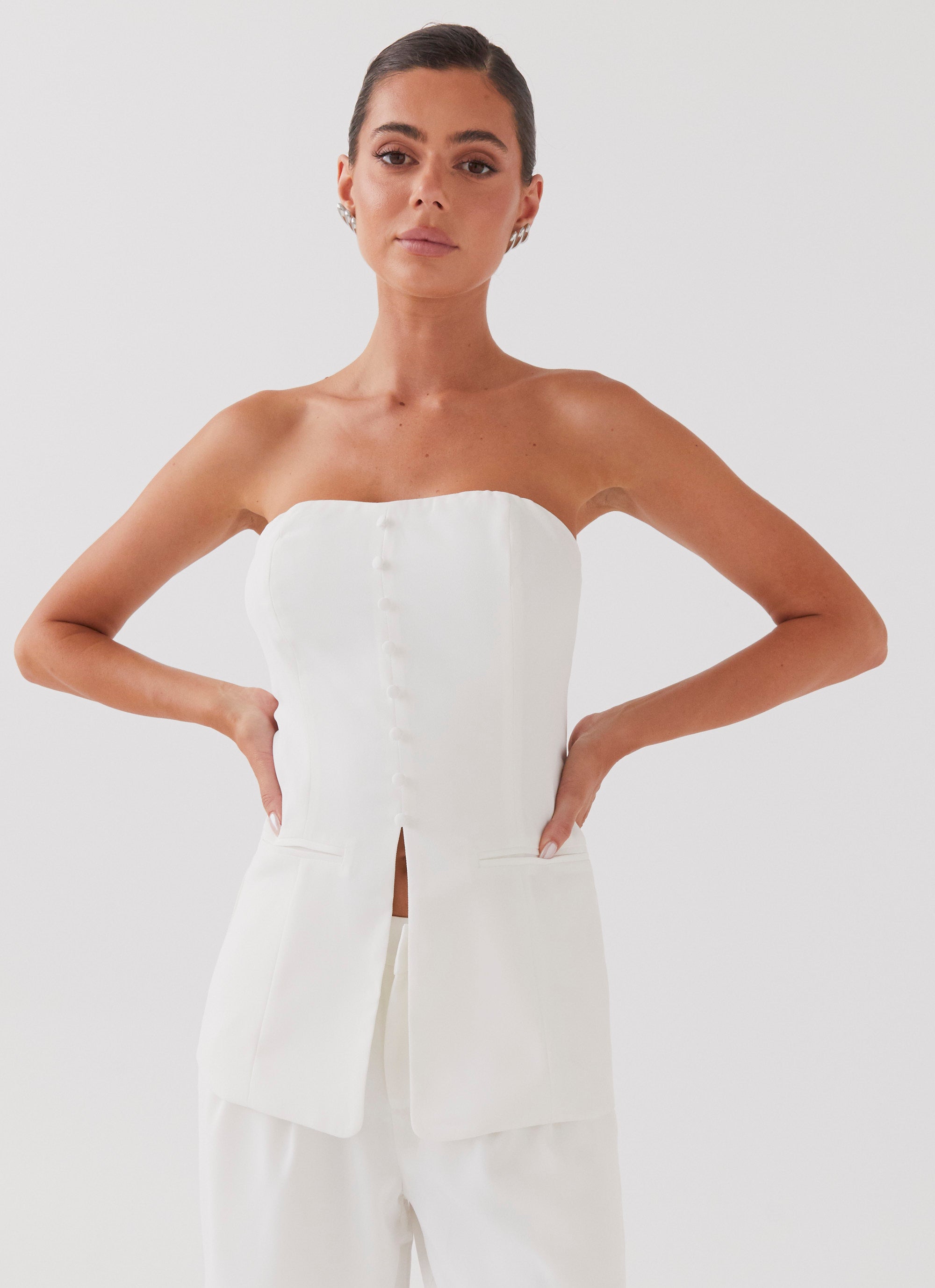 Riveria Tailored Strapless Top - Ivory