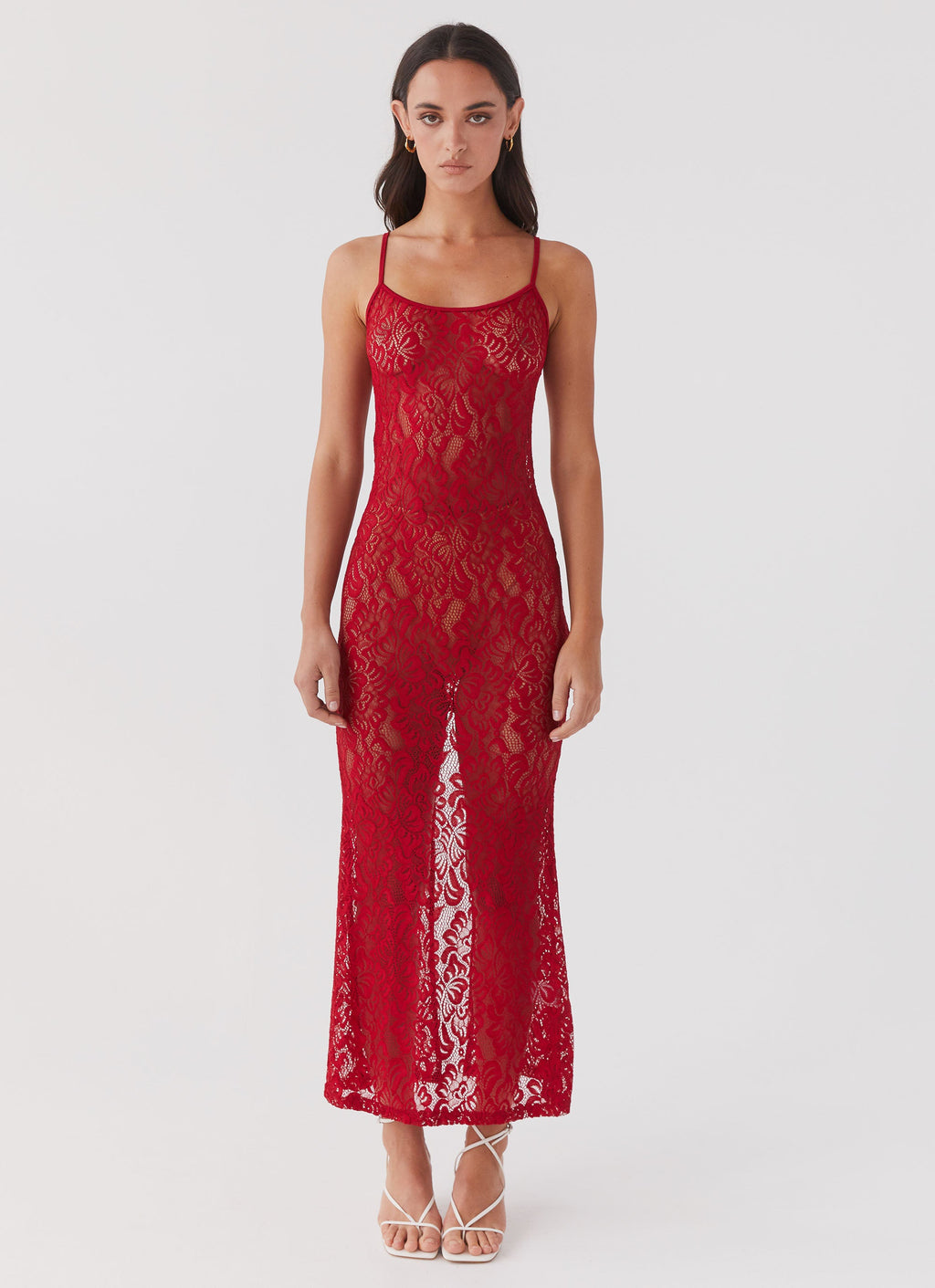 Leona Lace Maxi Dress - Red Rose