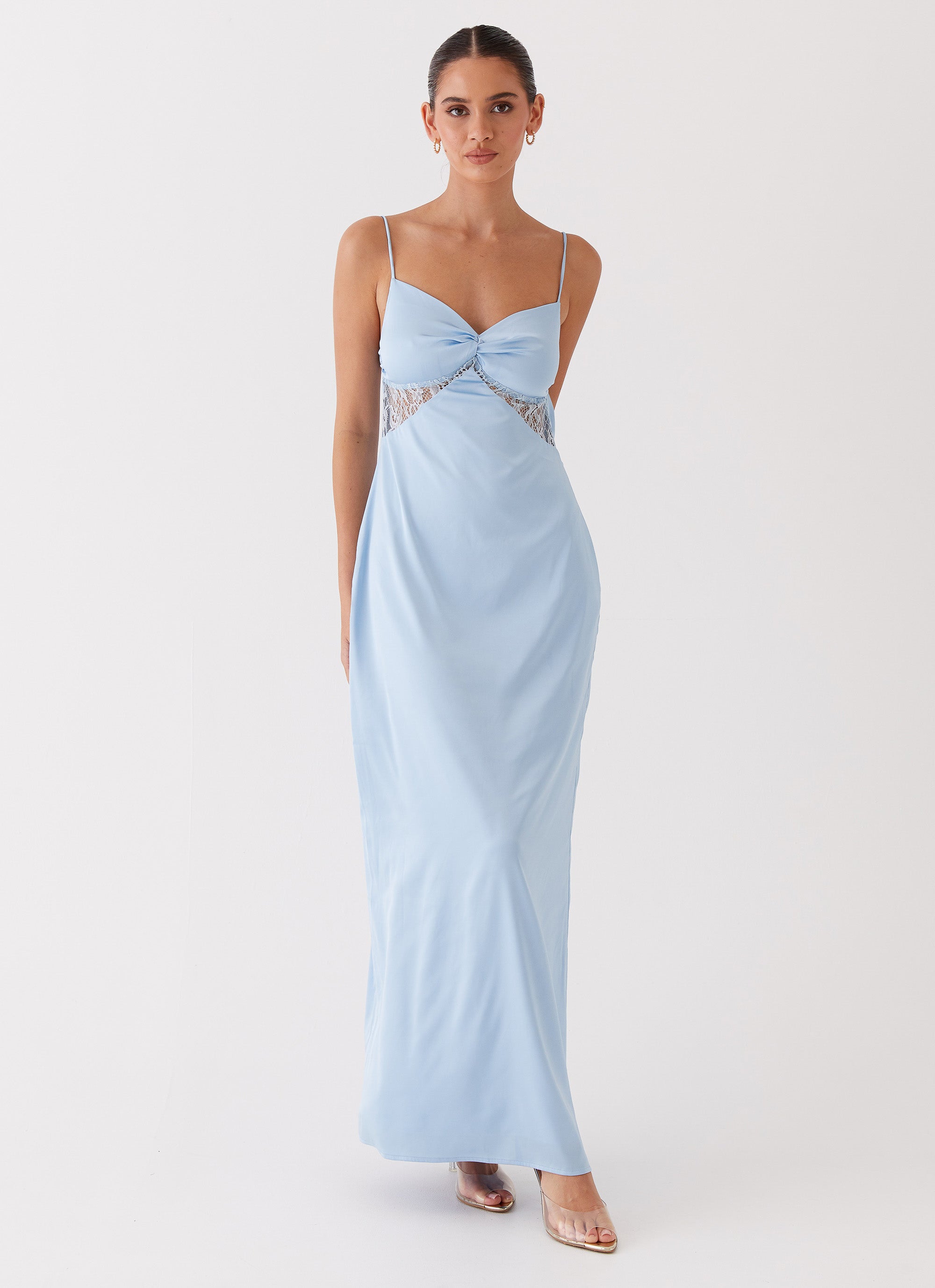 Dream Sight Lace Satin Maxi Dress - Ice Blue