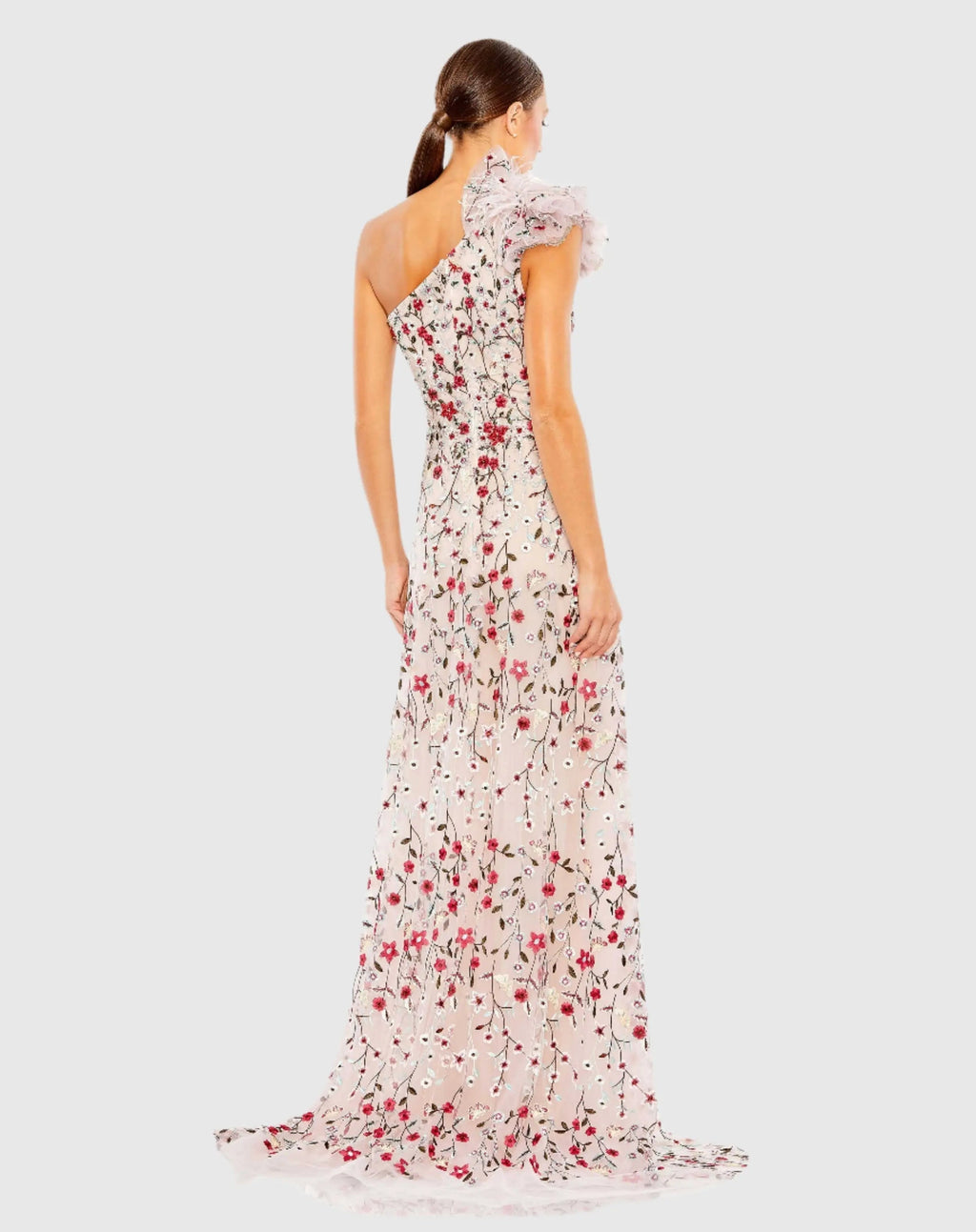 Women's Pink Dress Floral One Shoulder - Pink Ruffle One-Shoulder