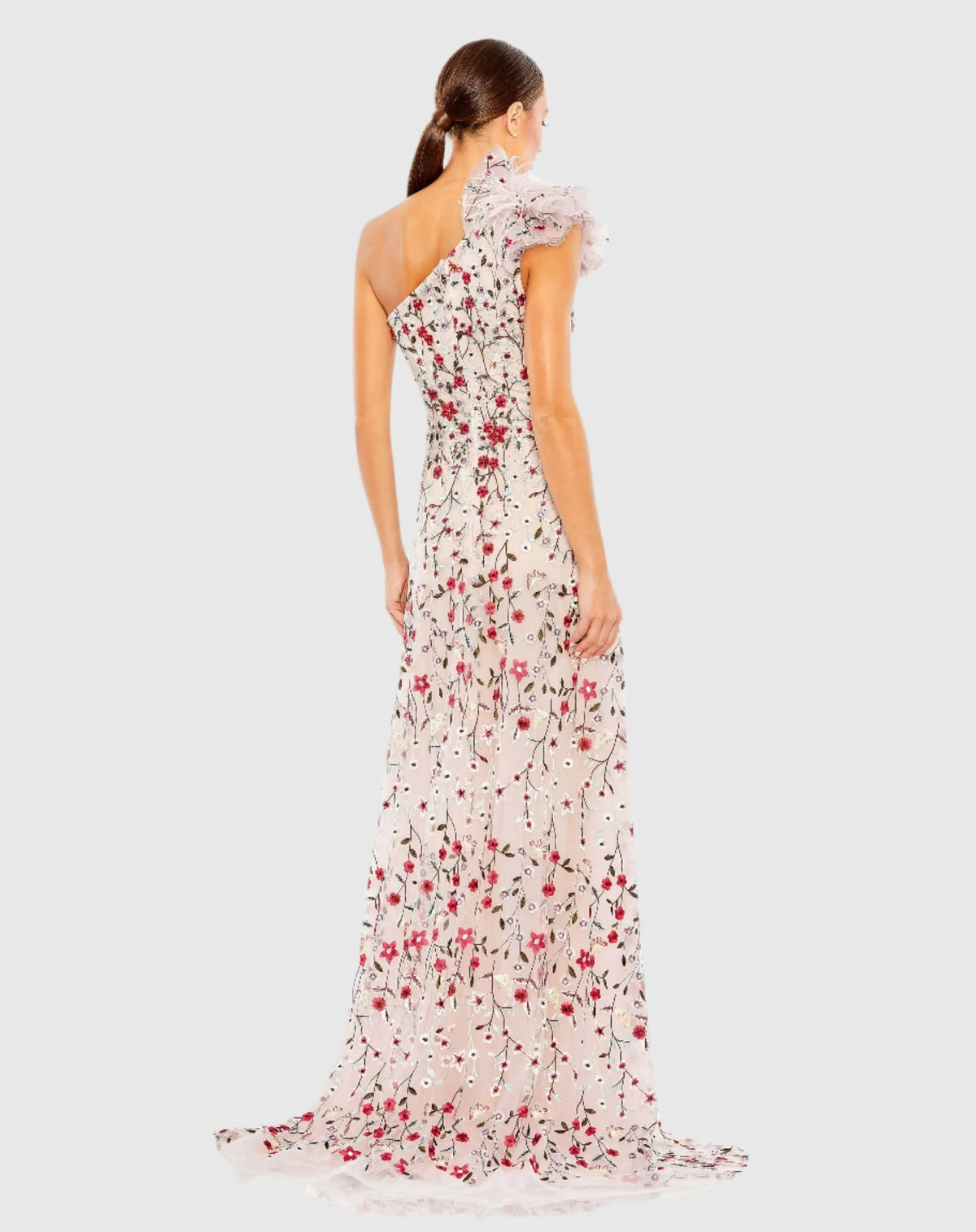 Women's Pink Dress Floral One Shoulder - Pink Ruffle One-Shoulder