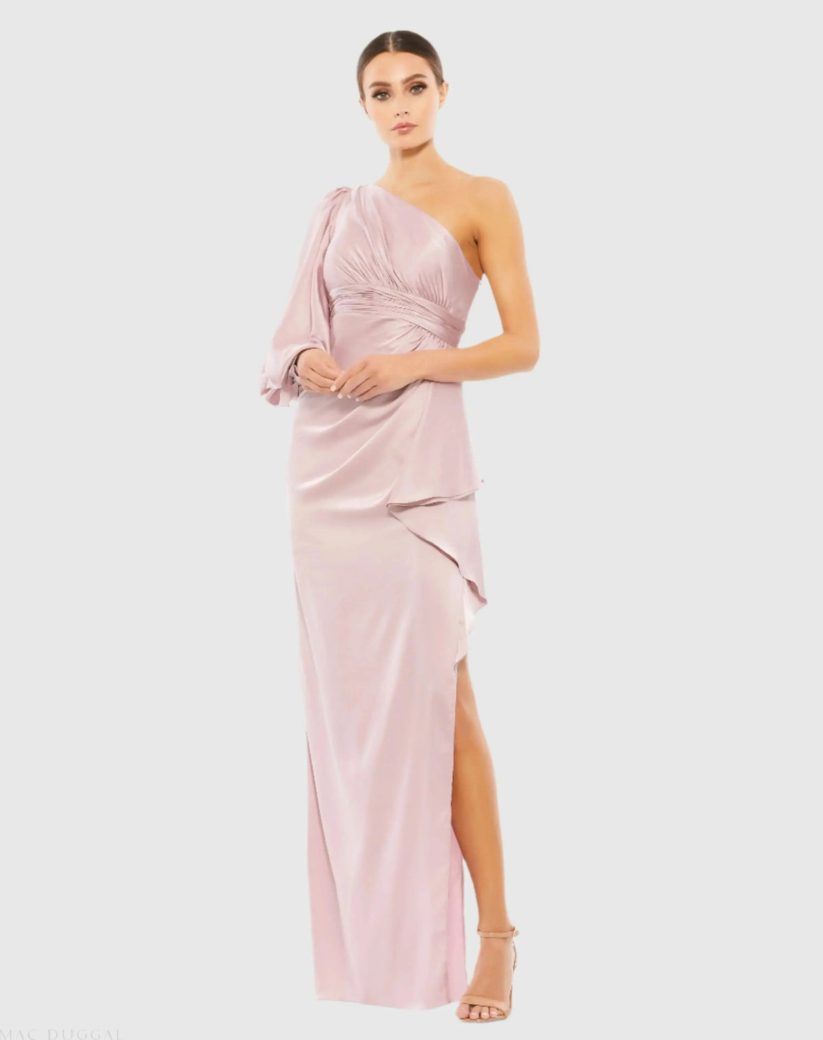 Women's Dress One Shoulder - Sleeve Gown - Bishop Sleeve Gown