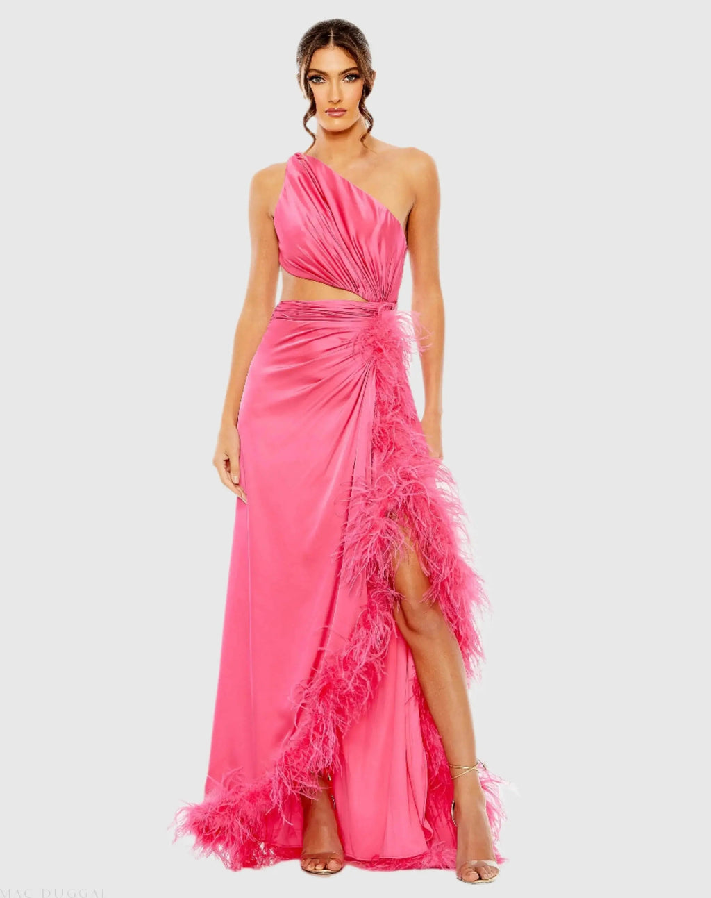 Women's Pink One Shoulder Key Hole Detail With Feather Lining FINAL SALE