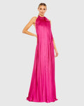Women's Pink Dress Halter - Pink Satin Pleated