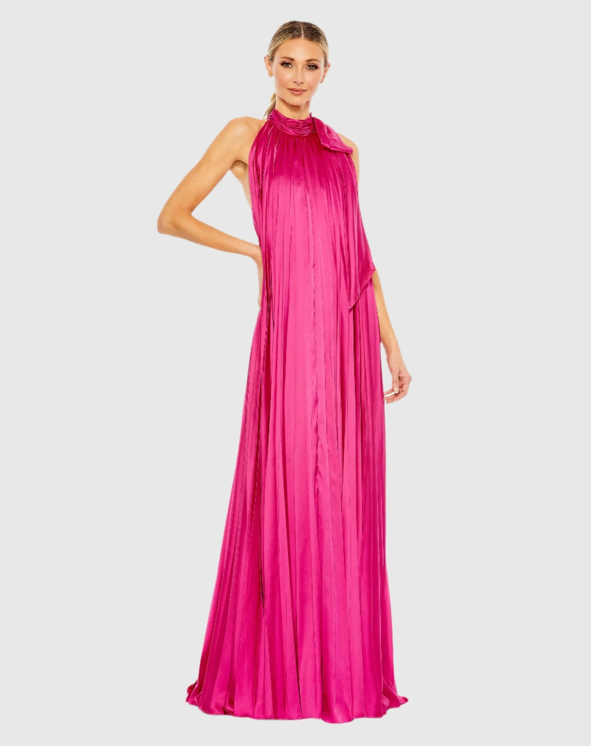 Women's Pink Dress Halter - Pink Satin Pleated