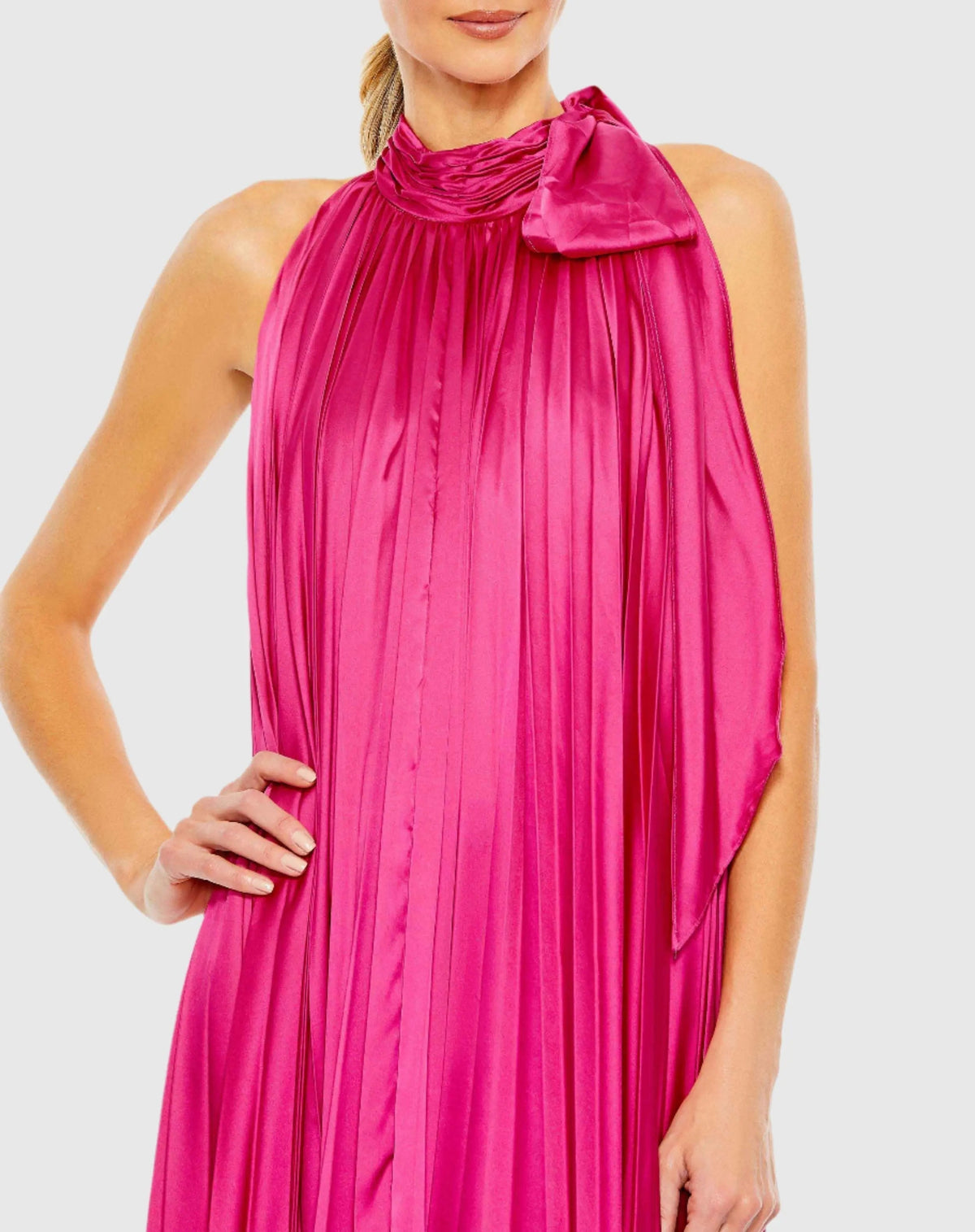 Women's Pink Dress Halter - Pink Satin Pleated