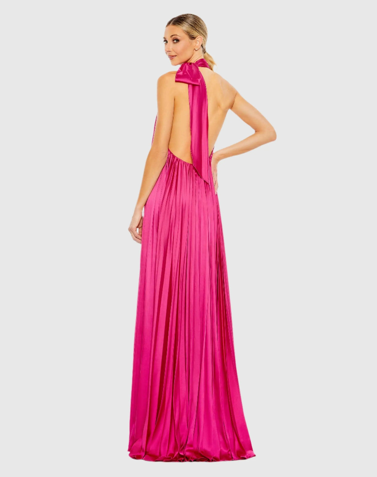 Women's Pink Dress Halter - Pink Satin Pleated