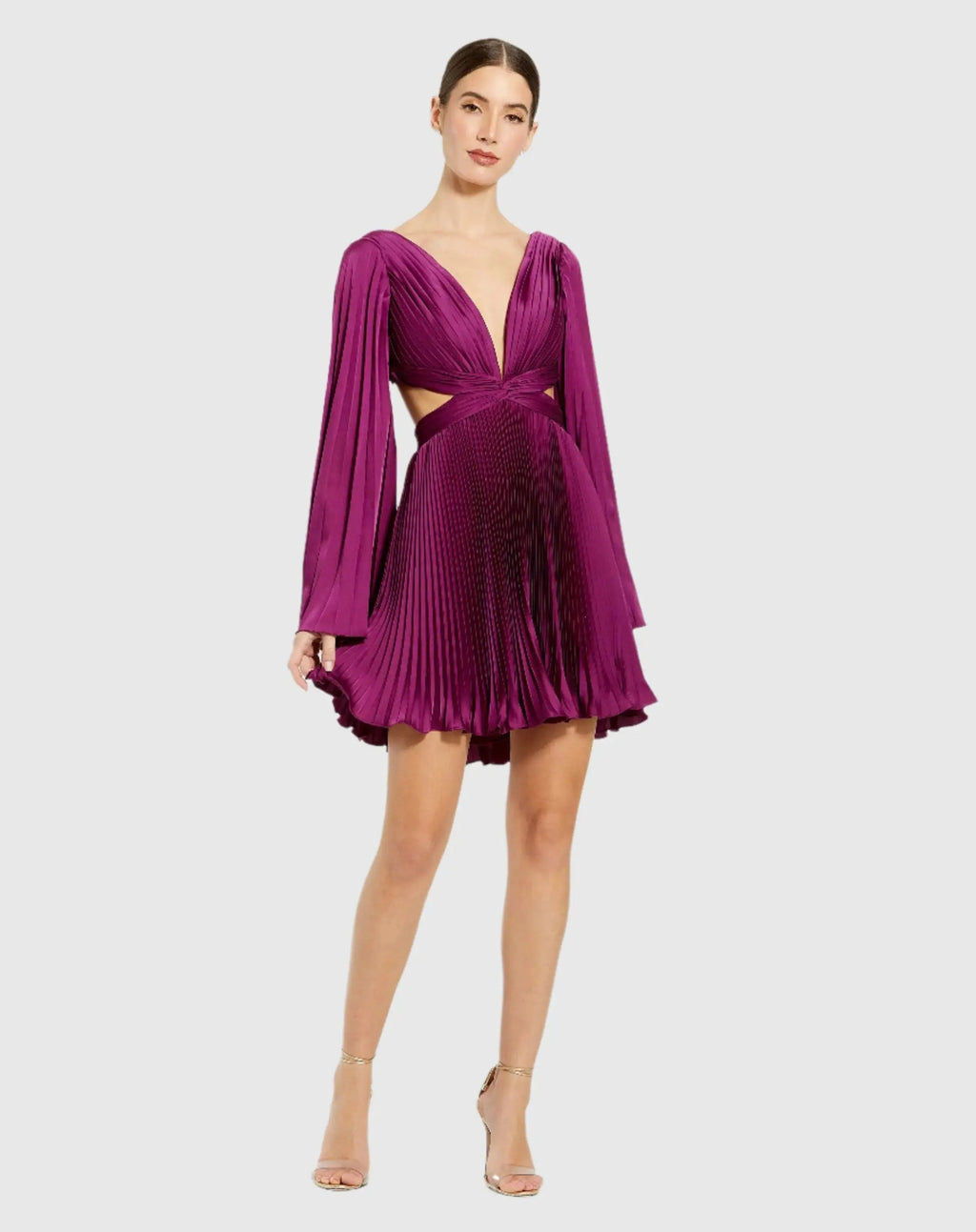Women's Purple Mini Dress - Purple Satin Cutout