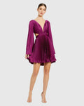 Women's Purple Mini Dress - Purple Satin Cutout