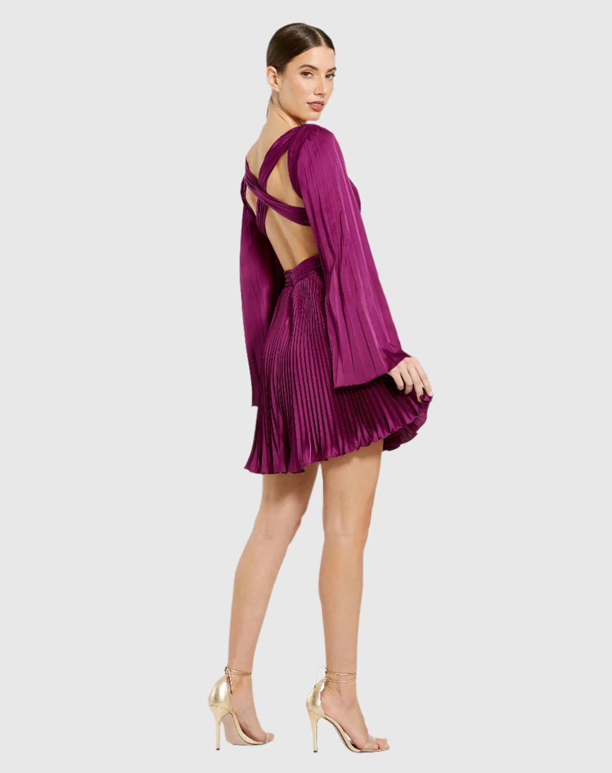Women's Purple Mini Dress - Purple Satin Cutout