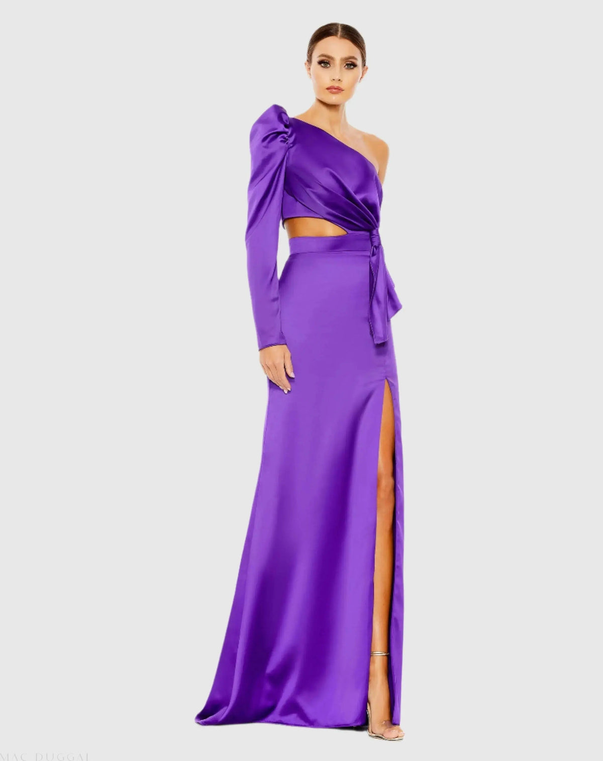 Women's Purple Dress - Purple Satin One-Shoulder