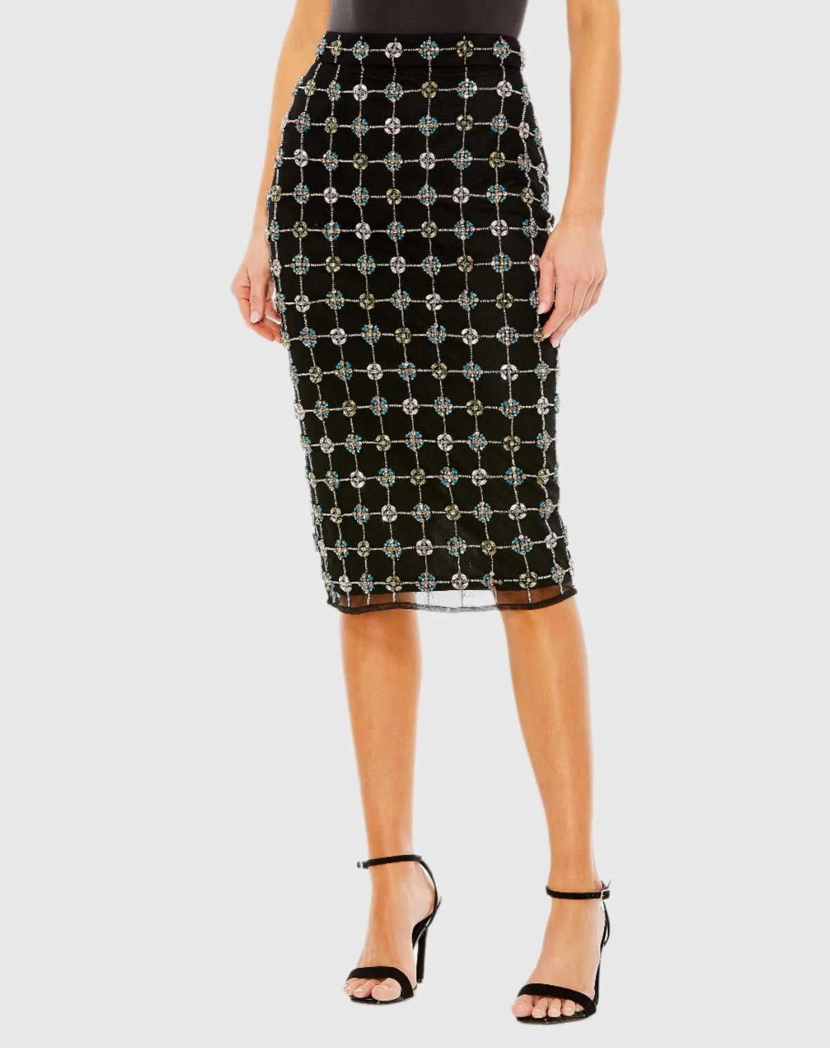 Women's Black Embellished Geometrical Skirt with Rhinestones FINAL SALE