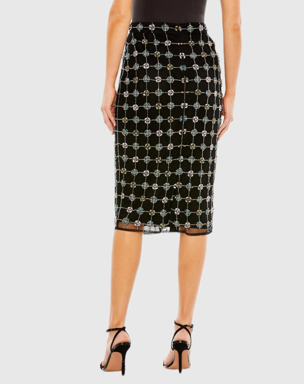 Women's Black Embellished Geometrical Skirt with Rhinestones FINAL SALE
