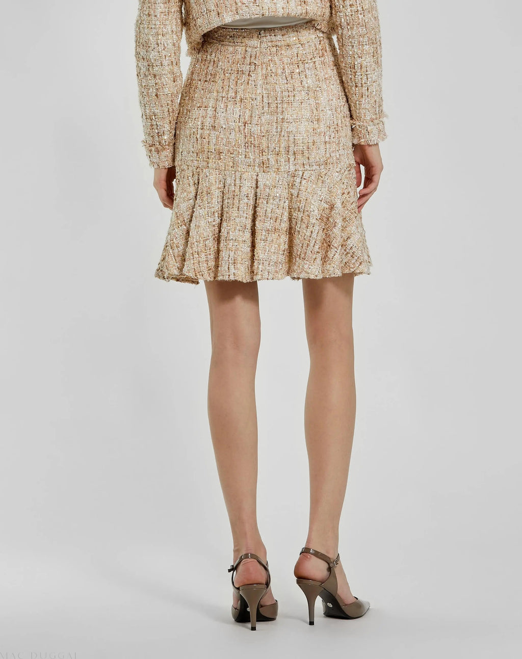 Women's Beige Mini Dress - Beige Pleated