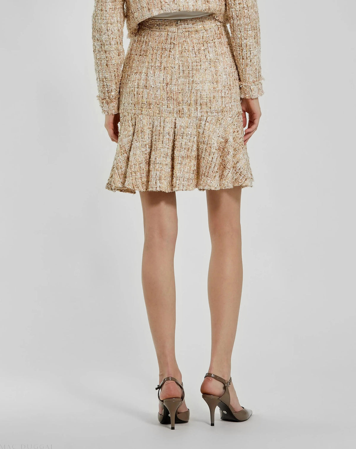 Women's Beige Mini Dress - Beige Pleated