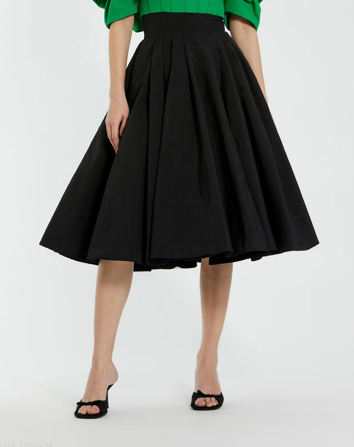 Women's Black Midi Dress - Black Pleated