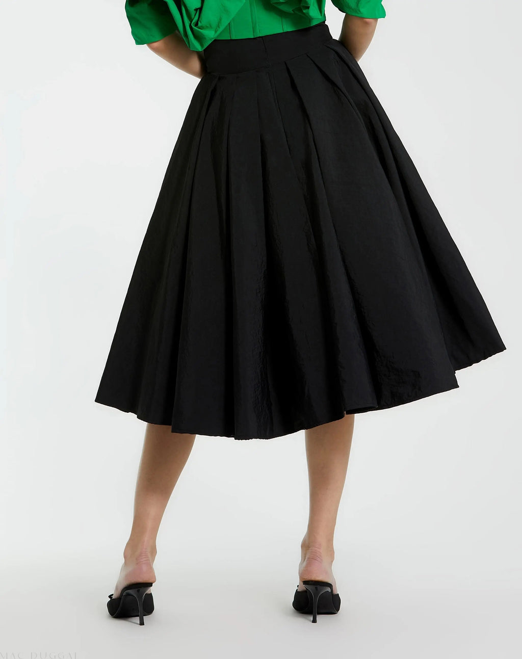 Women's Black Midi Dress - Black Pleated