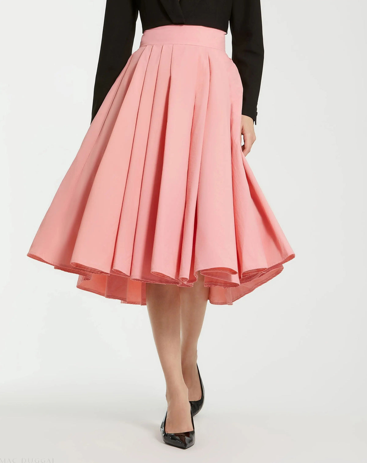 Women's Pink High-Waisted Midi Full-Circle Skirt - Hibiscus