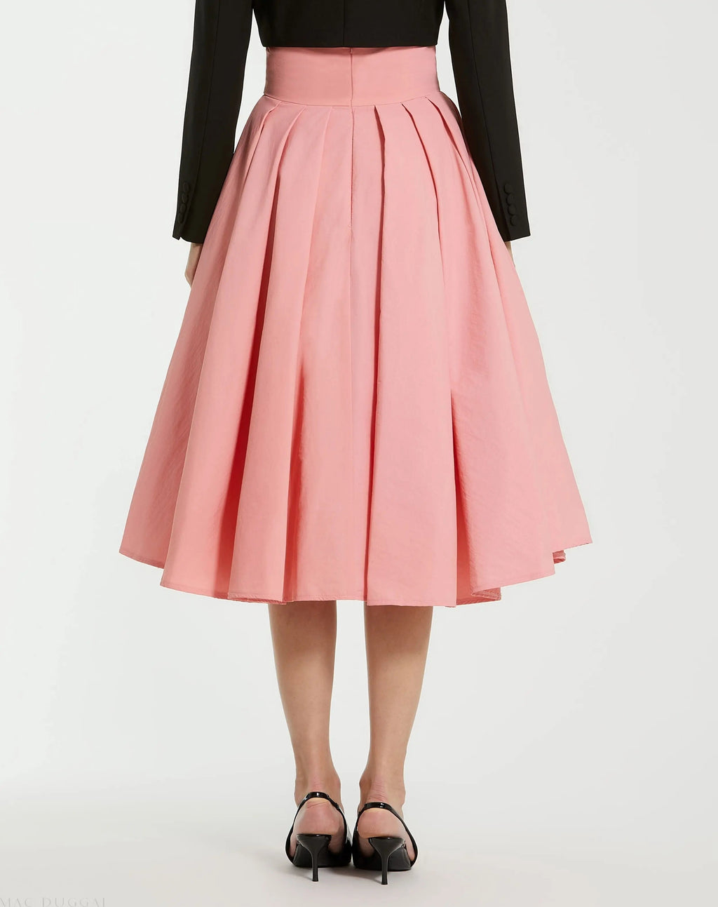 Women's Pink High-Waisted Midi Full-Circle Skirt - Hibiscus