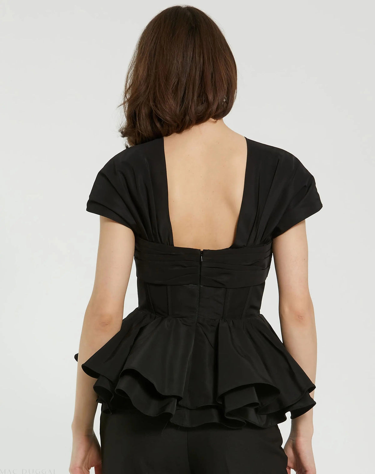 Women's Black Faille Twist Bustier Peplum Top