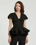 Women's Black Faille Twist Bustier Peplum Top