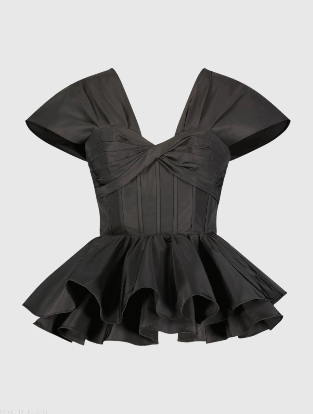 Women's Black Faille Twist Bustier Peplum Top