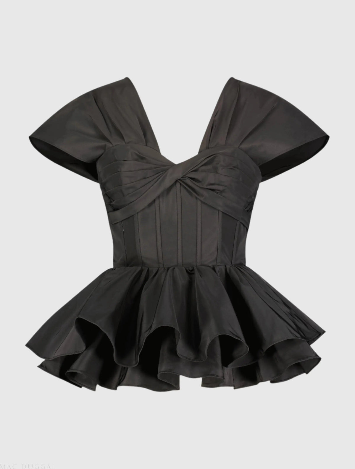 Women's Black Faille Twist Bustier Peplum Top