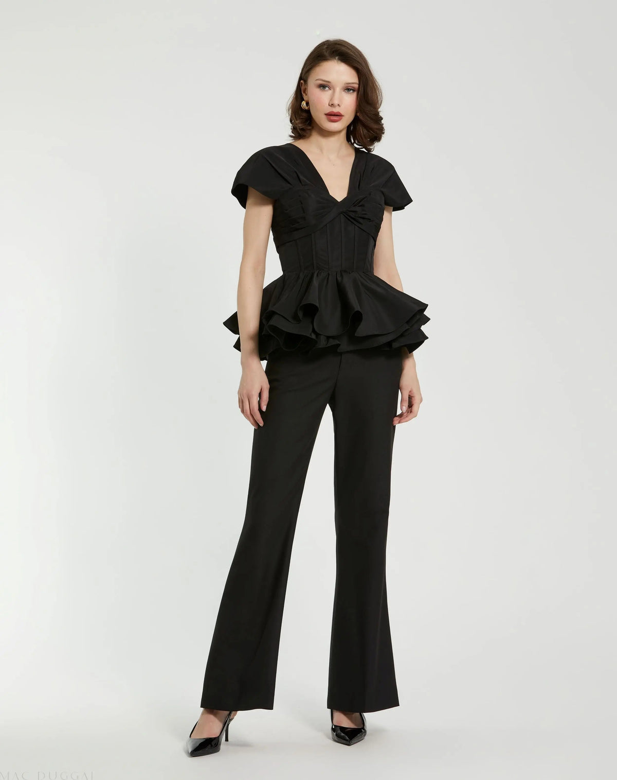 Women's Black Faille Twist Bustier Peplum Top