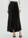 Women's Black Ankle Length Satin Pleated Skirt