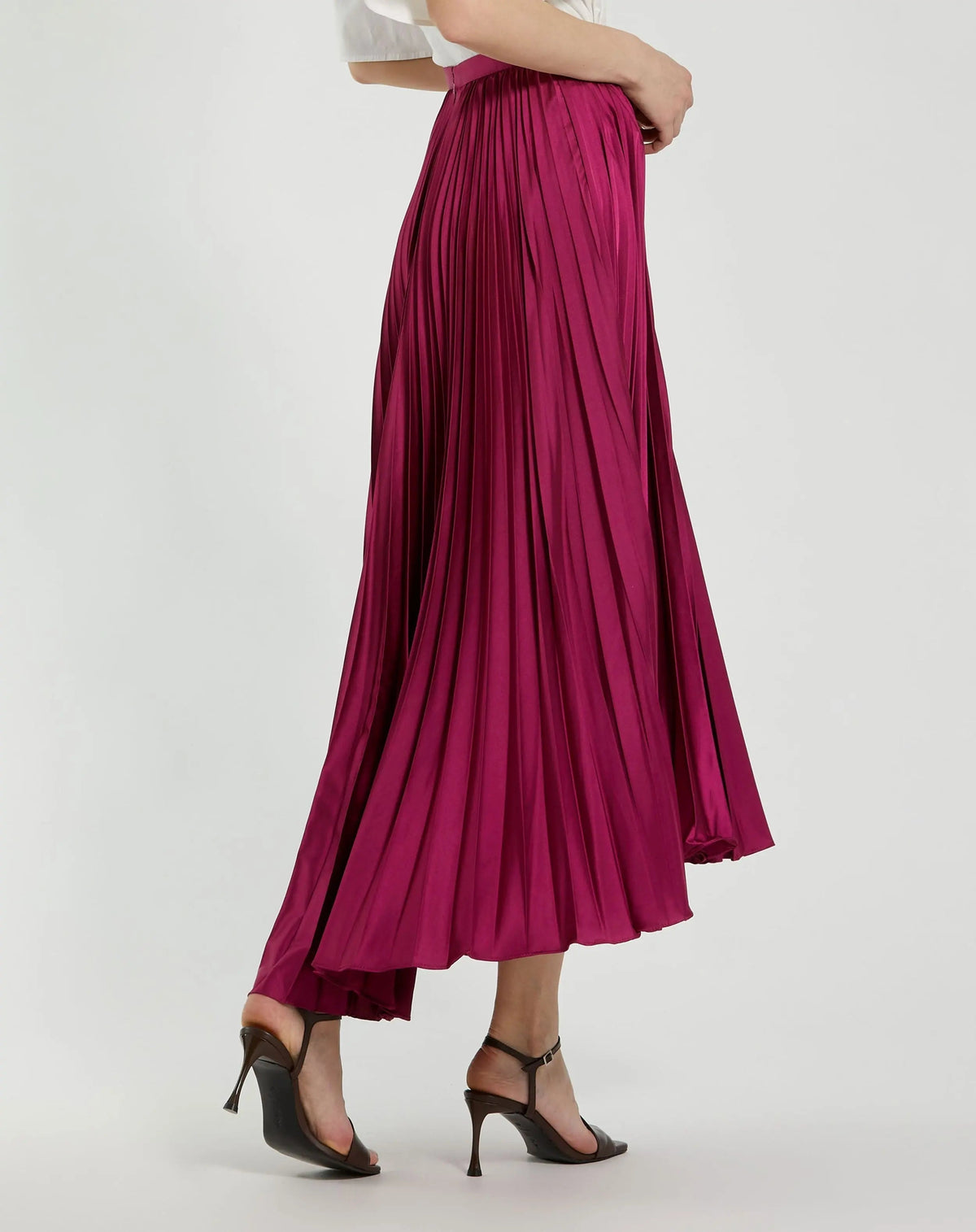 Women's Purple Pleated Ankle Length Satin Pleated Skirt