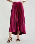 Women's Purple Pleated Ankle Length Satin Pleated Skirt