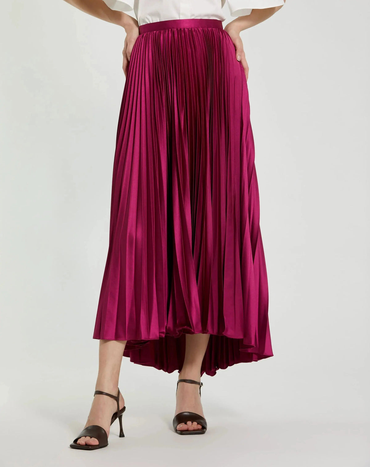 Women's Purple Pleated Ankle Length Satin Pleated Skirt