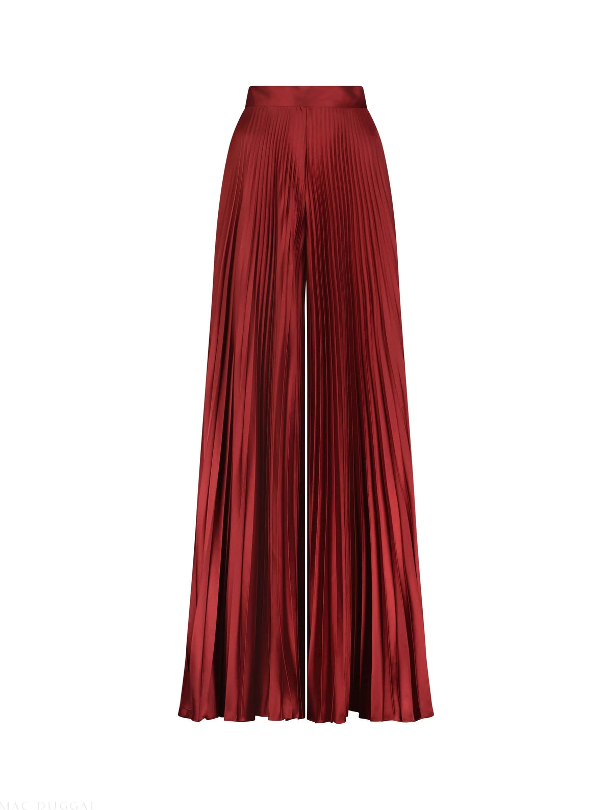 Women's Red Pleated Charmeuse Wide Leg Pants