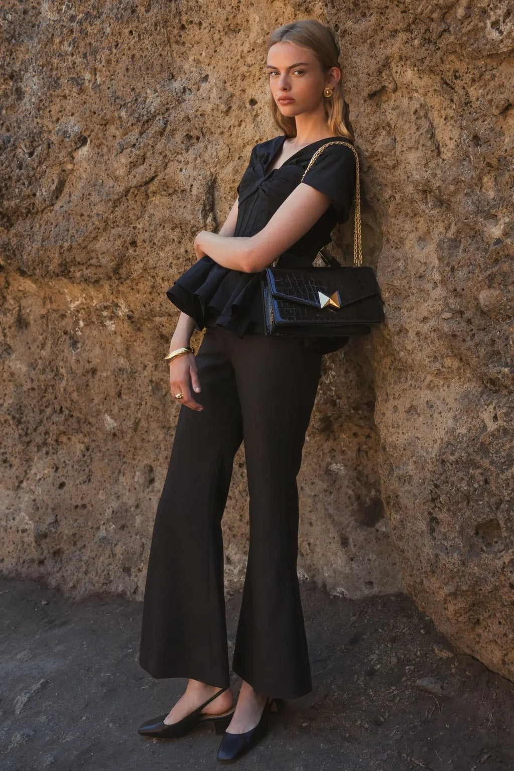 Women's Black Classic Crepe Flared Trouser Pant FINAL SALE