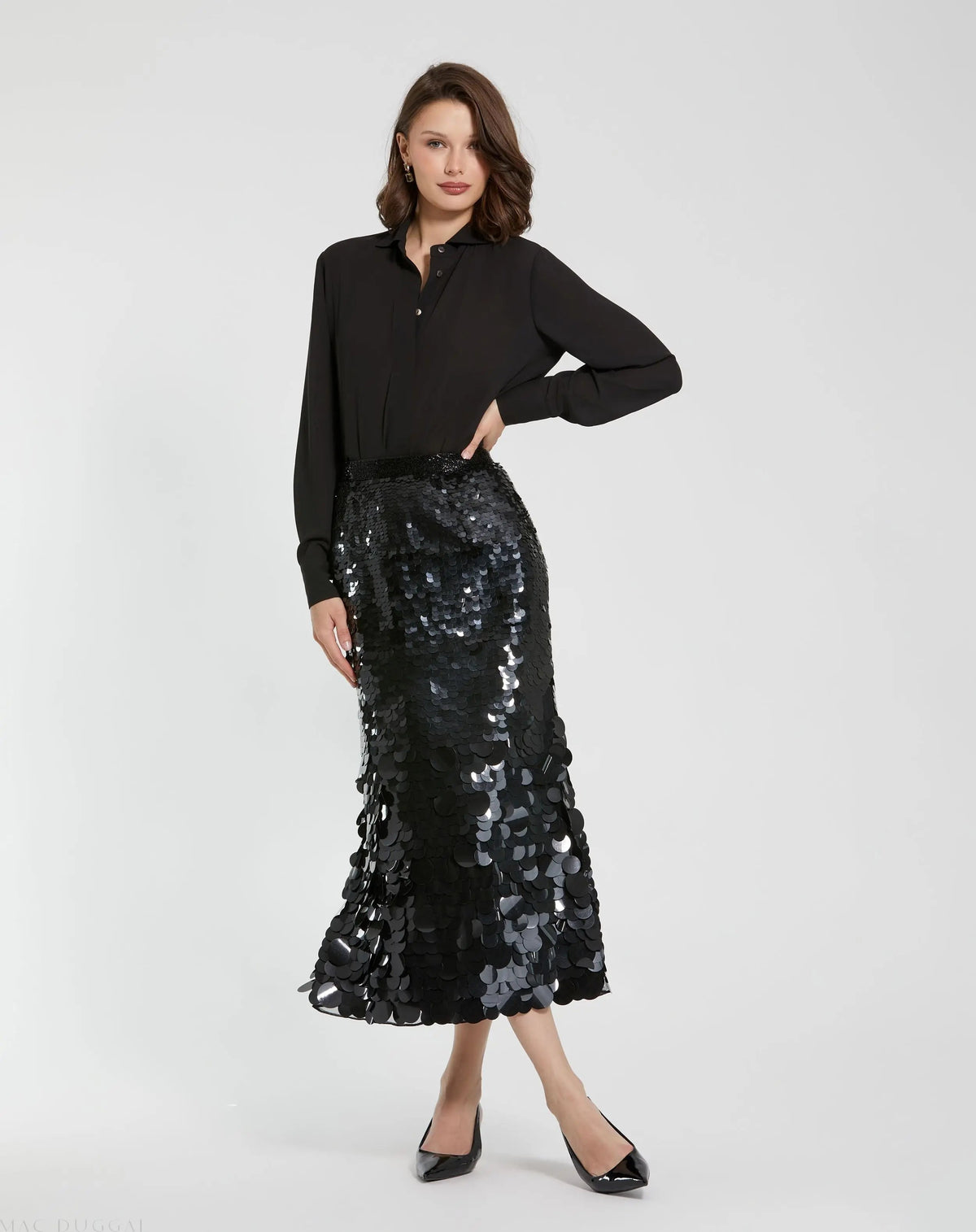 Women's Black Midi Dress Sequin - Black