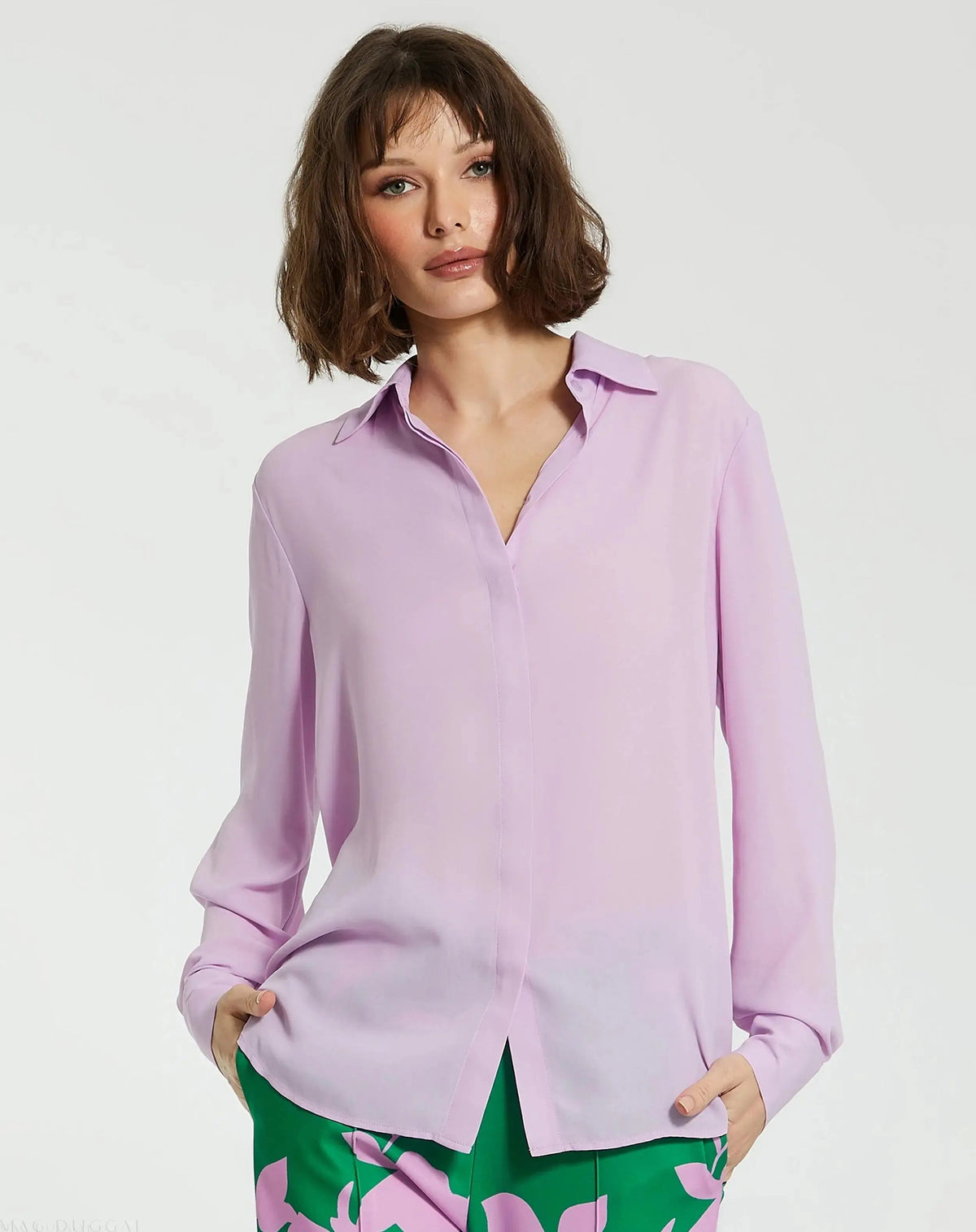 Women's The Bentley Long Sleeve Button Up Georgette Blouse FINAL SALE