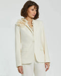Women's Ivory Classic Crepe Blazer Jacket With Flower FINAL SALE